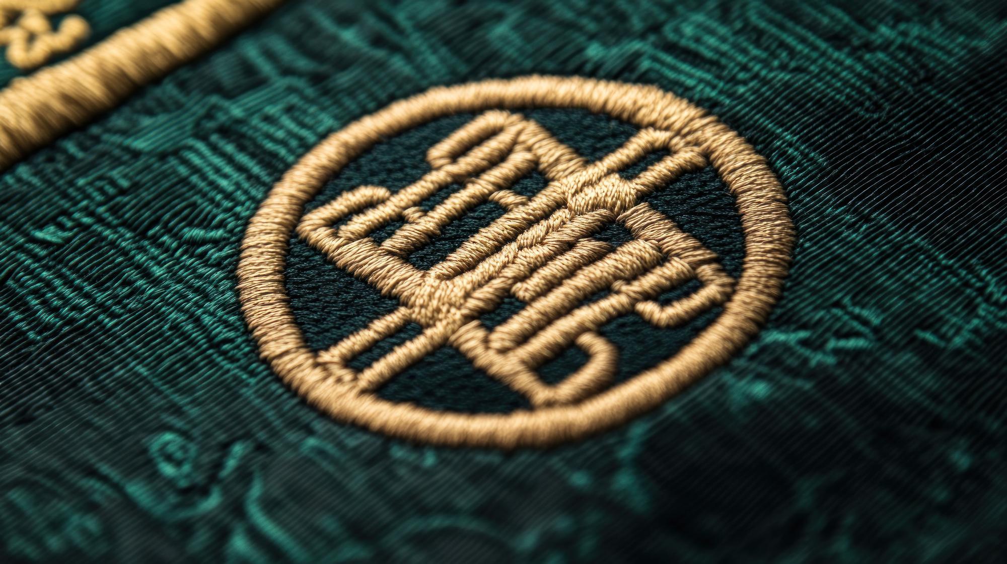 embroidered corporate patch on fabric